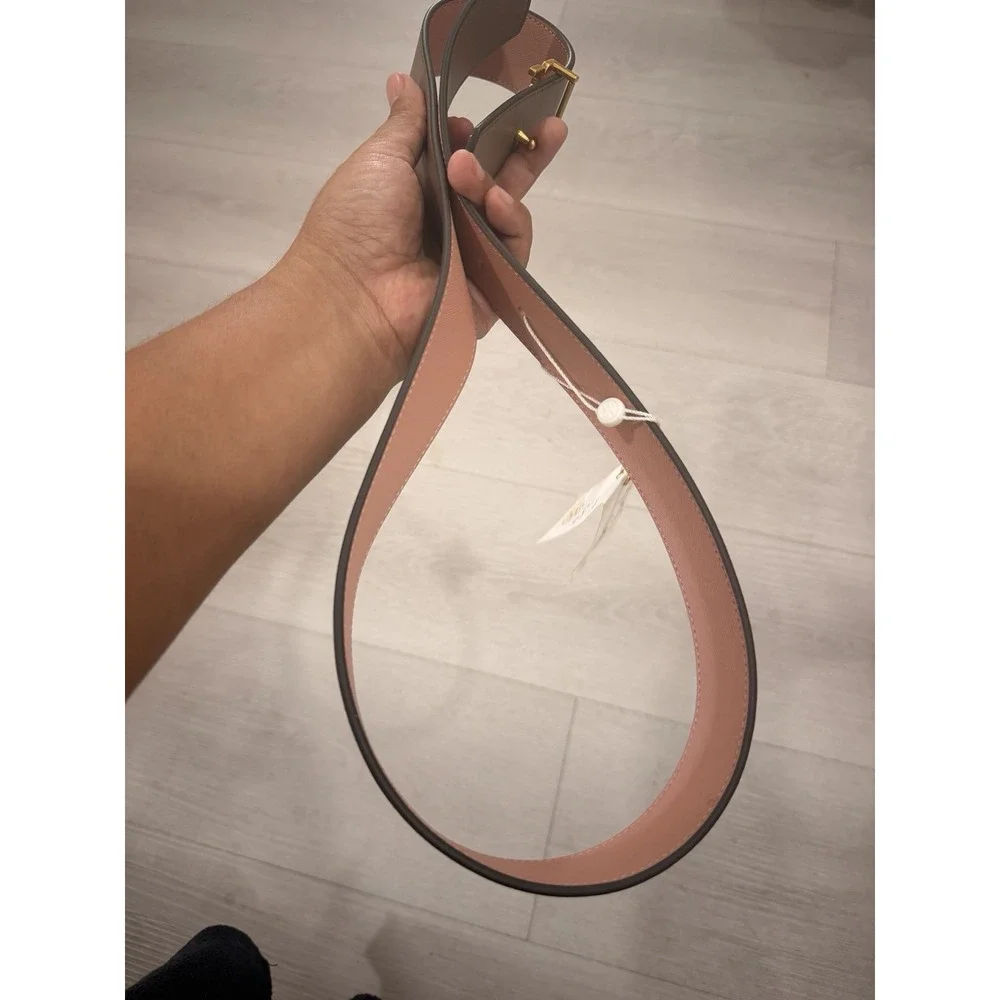 Tory Burch Reversible Logo Belt M Pink Moon Taupe Gold Double T NWT